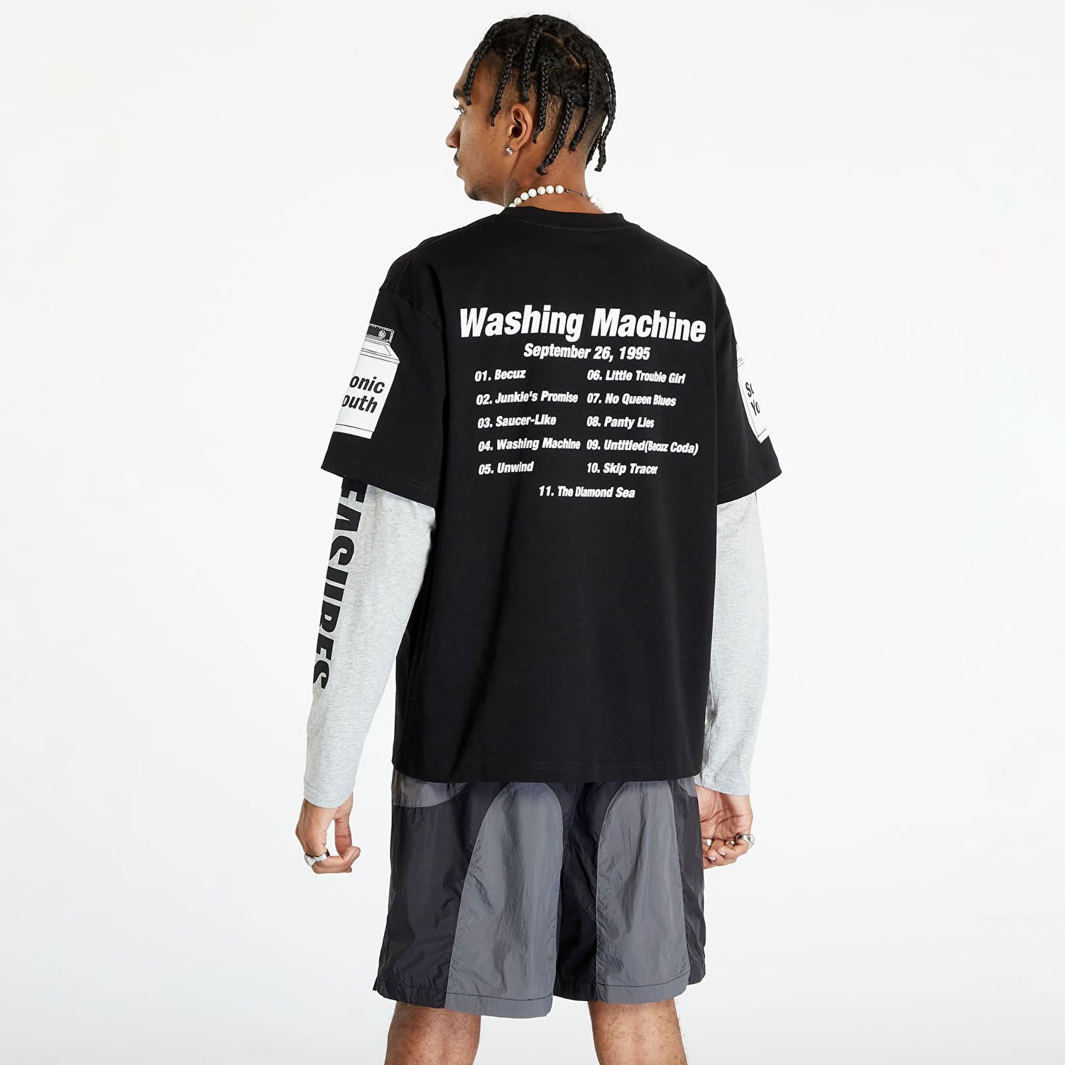 T-shirt Pleasures Becuz Layered Long Sleeve Sort | P23SY008 BLACK/GREY, 1