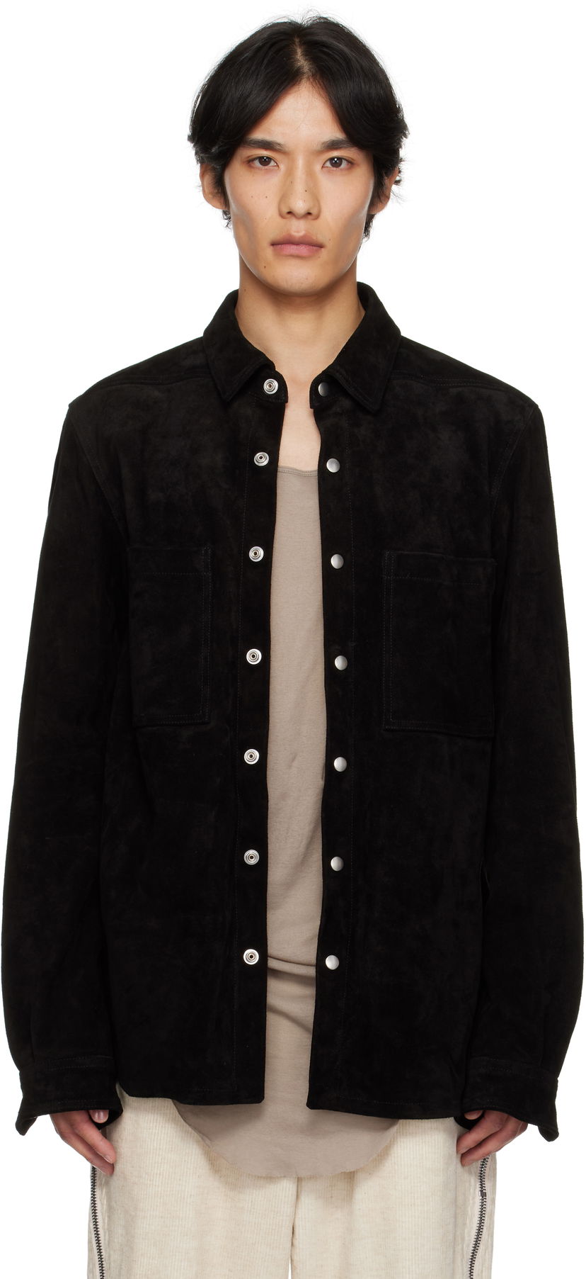 Jakke Rick Owens Rick Owens Concordians Suede Overshirt Sort | RU02E1744 LCS