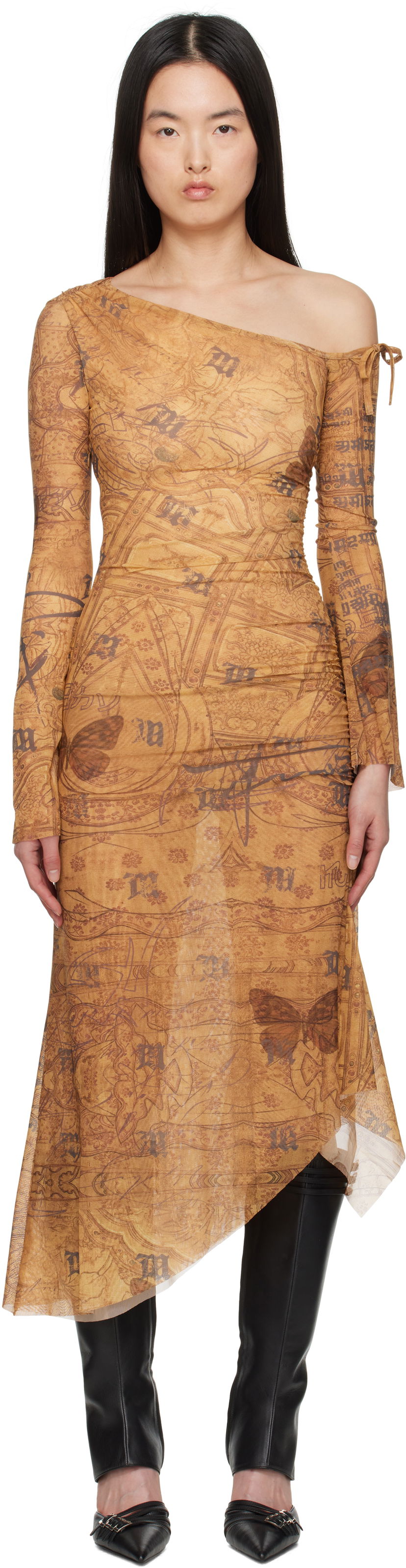 Kjole MISBHV MISBHV Goa Mesh Dropped Shoulder Midi Dress Brun | 250W810