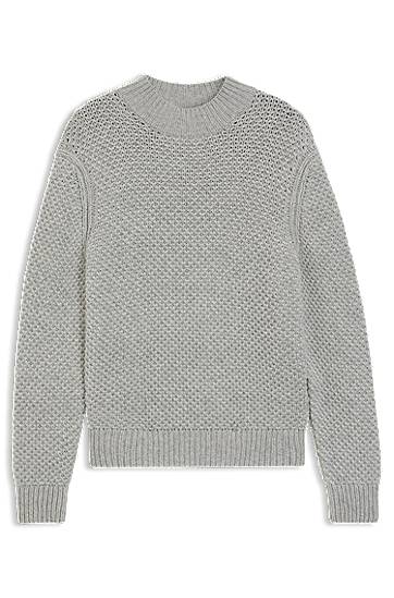 Sweater BOSS Structured Knit Virgin-Wool Sweater Grå | 50550008, 0