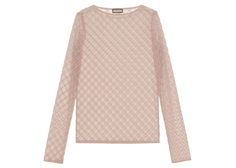 T-shirt Gucci GG Star Tulle Top Beige Beige | ‎692508 XUAEB 5101