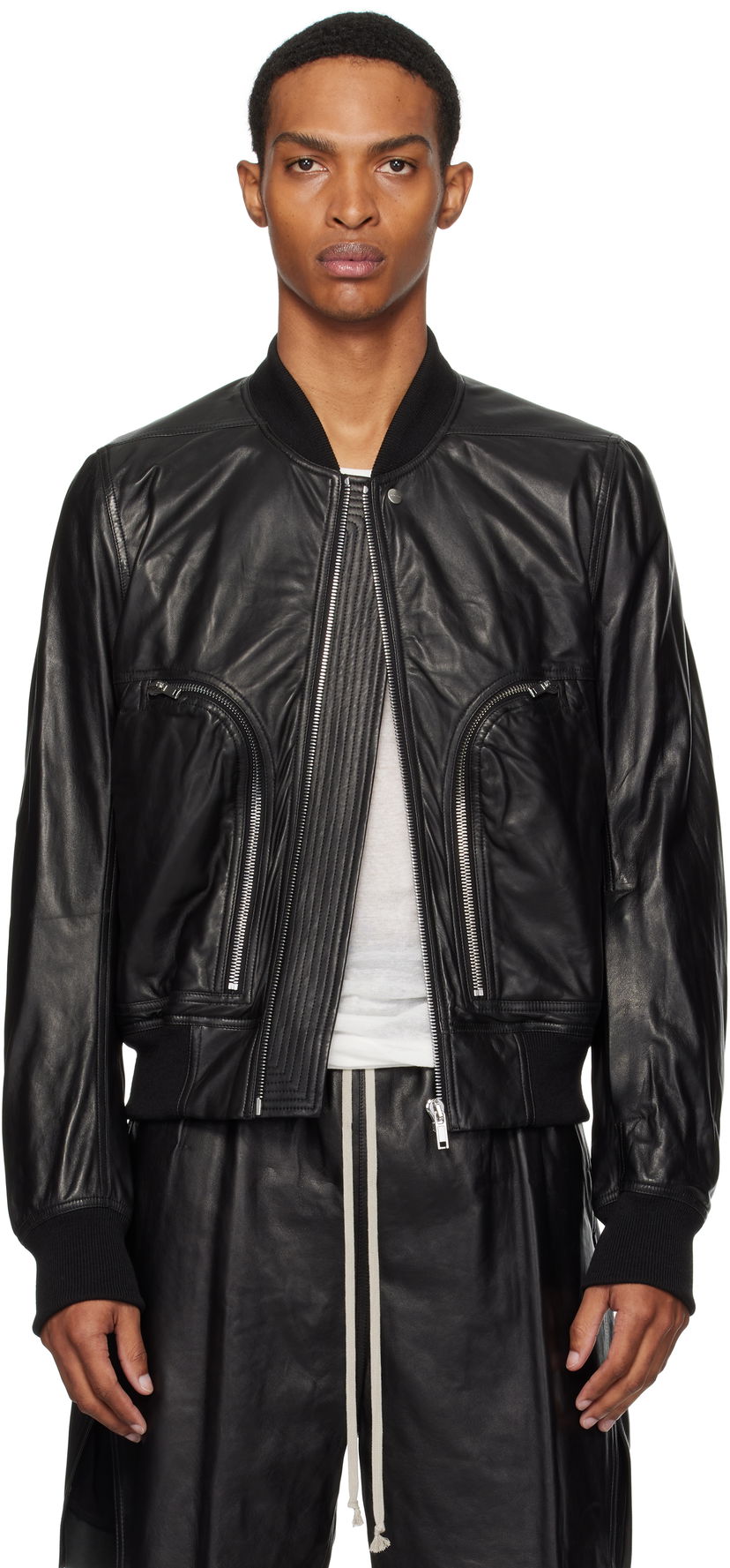 Bomberjakke Rick Owens Rick Owens Bauhaus Flight Leather Bomber Jacket Sort | RU02E1749 LBY