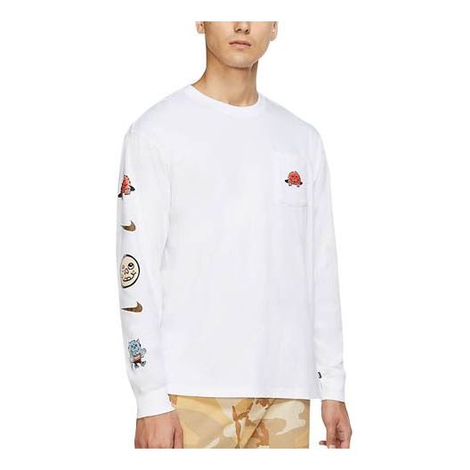 T-shirt Nike SB SB Cartoon Logo Pocket Skateboarding Long Sleeve T-Shirt Hvid | CZ6176-100