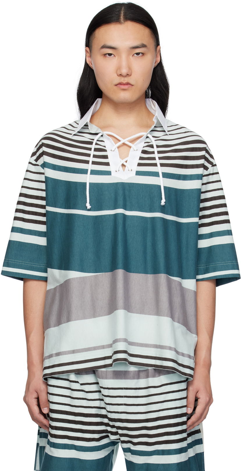 Polo skjorte Craig Green Craig Green Striped Lace-Up Polo Flerfarvet | CGSS25CJETSS24