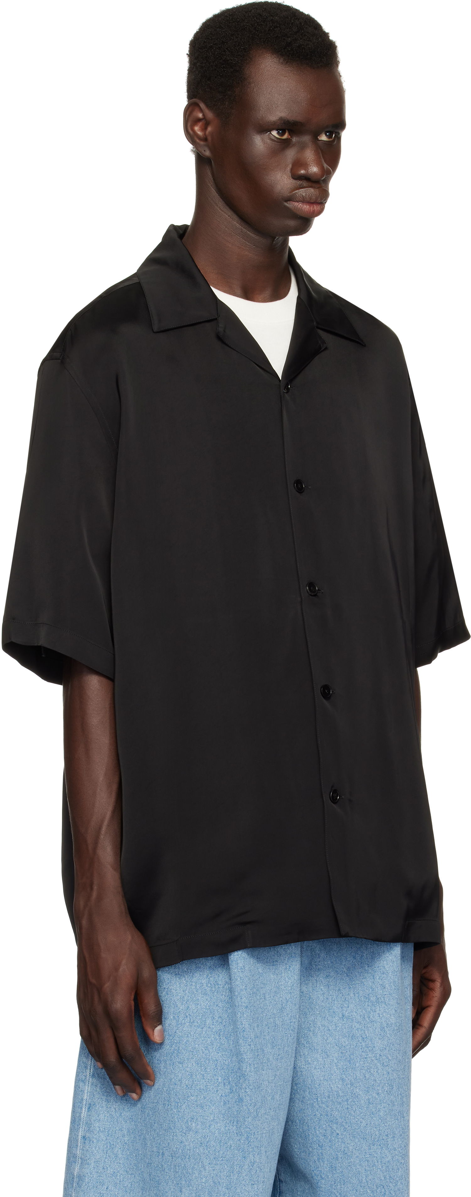 Skjorte Jil Sander Jil Sander Satin Short Sleeve Shirt Sort | J23DL0107_J65022, 1