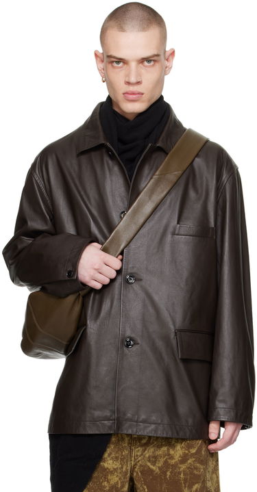Jakke LEMAIRE Lemaire Spread Collar Leather Jacket Brun | OW1074 LL0068, 0