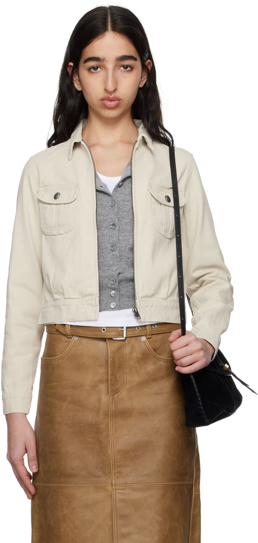 Jakke R13 R13 Cropped Rider Denim Jacket Beige | R13WD174-D319A
