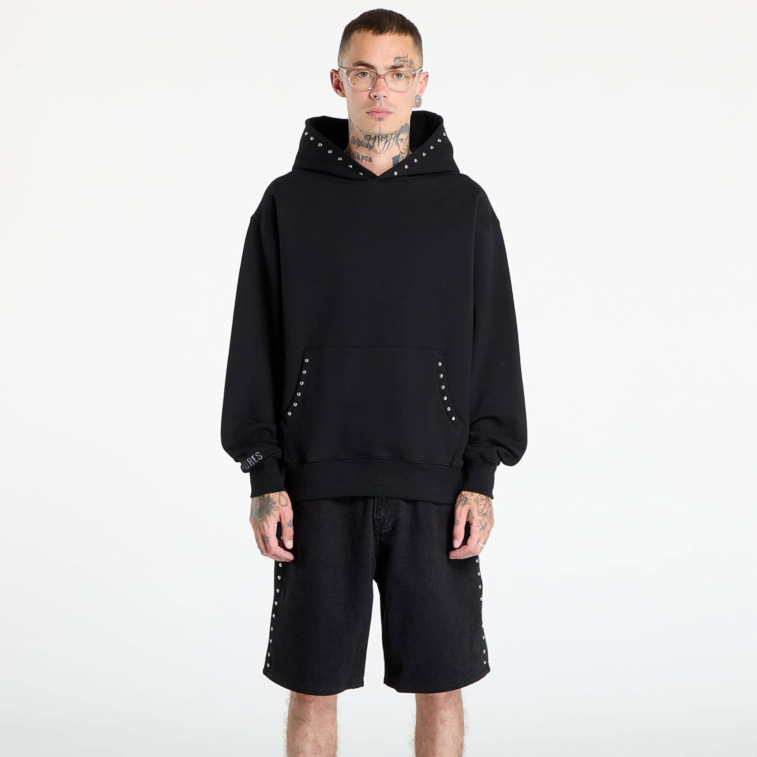 Sweatshirt Pleasures PLEASURES Daft Club Lucky Studded Hoodie Sort | P25DP004-BLACK, 0