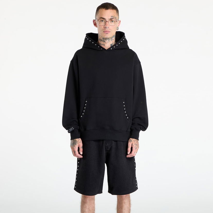 Sweatshirt Pleasures PLEASURES Daft Club Lucky Studded Hoodie Sort | P25DP004-BLACK