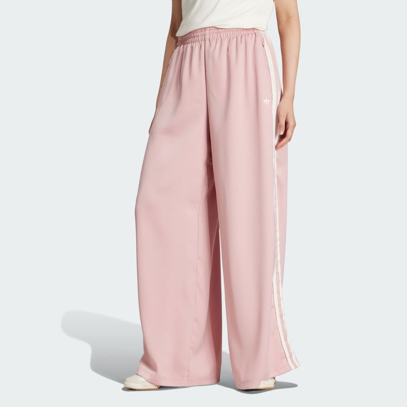Bukser adidas Originals adidas Originals Satin Wide Leg Pants with Ruffle 3-Stripes Lyserød | KC8815