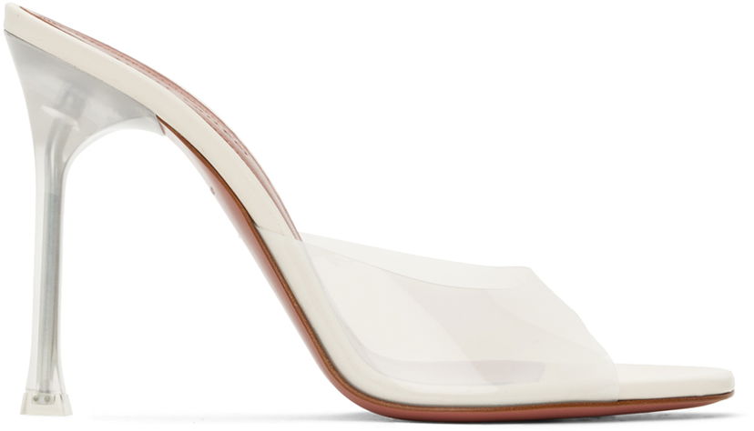 Tilbehør Amina Muaddi Amina Muaddi Alexa Glass Slipper 105 Heeled Sandals Hvid | ALEXA GLASS SLIPPER 105 SR PVC