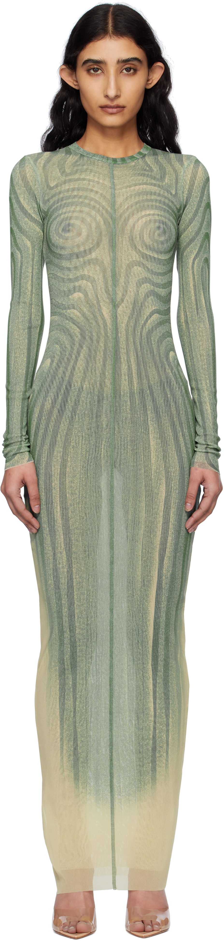Kjole Jean Paul Gaultier Jean Paul Gaultier 'The Long Spirale' Maxi Dress Grøn | 25/34-F-RO390-T587-0351, 0