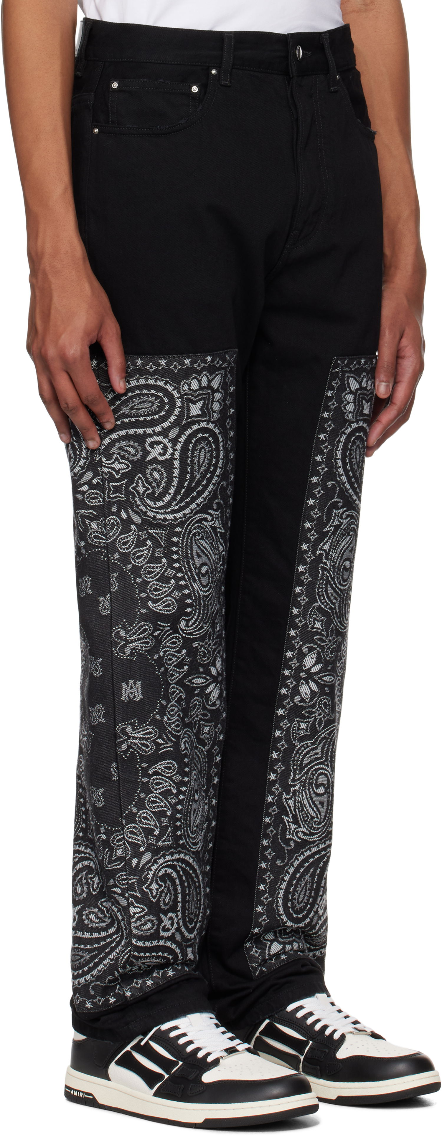 Jeans AMIRI AMIRI Bandana Jacquard Paneled Straight Jeans Sort | AMDNGH1060, 1
