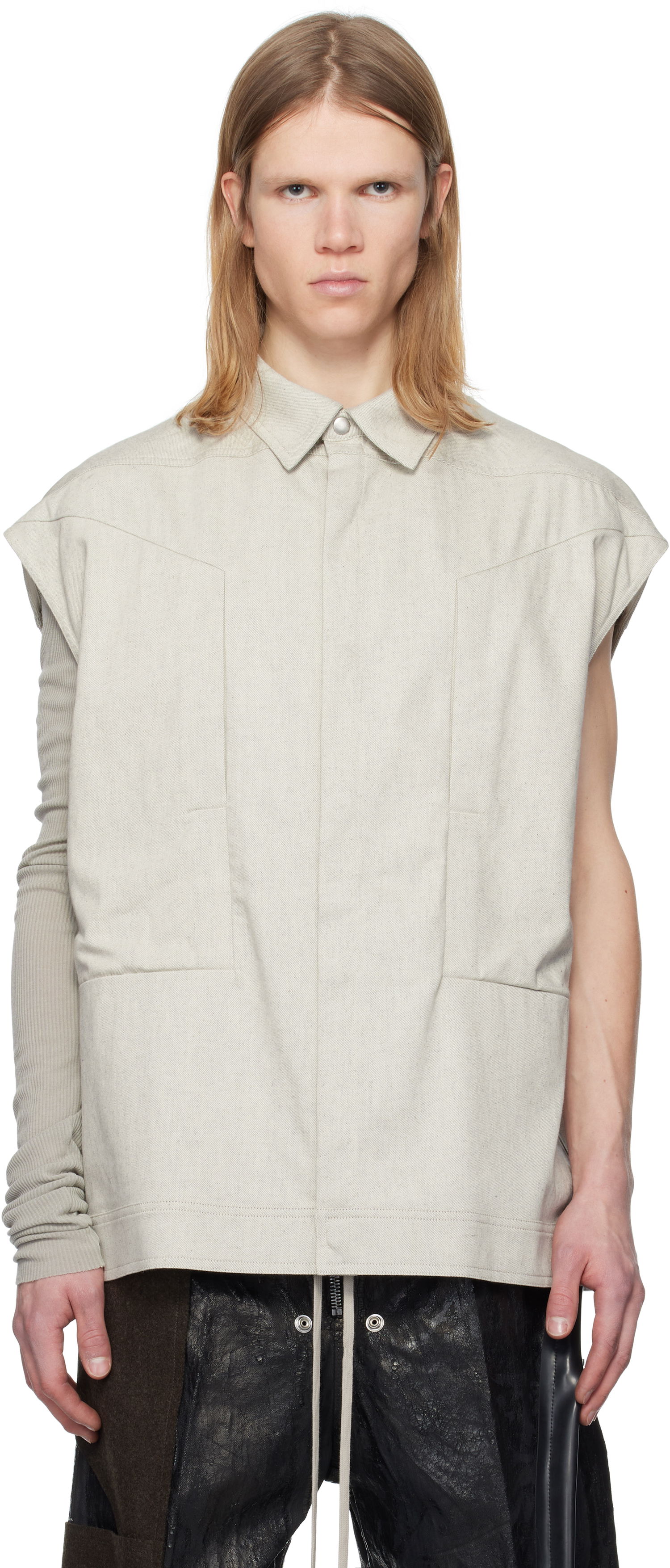 Skjorte Rick Owens Rick Owens Sleeveless Jumbo Denim Shirt Beige | RU01E5776 DRD, 0