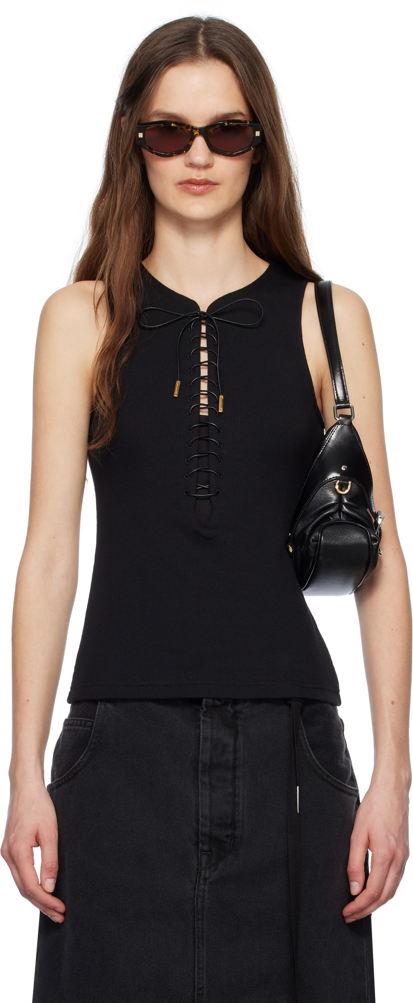 Tanktop Givenchy Givenchy Slim Fit Laces Detail 4G Tank Top Sort | BW70F2317P001