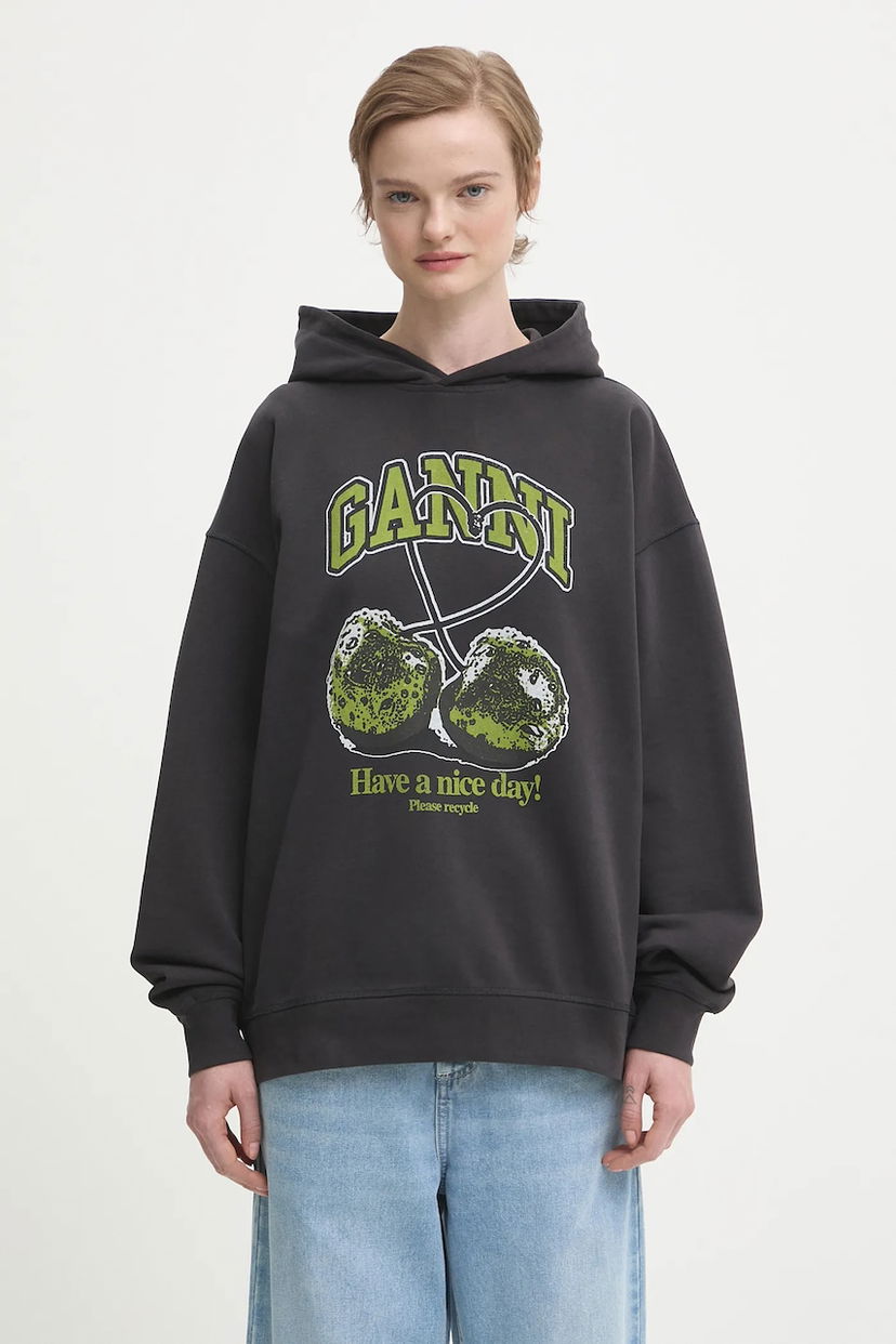 Sweatshirt GANNI Oversized Hooded Isoli Cherries Graphic Sweatshirt Grå | T4285