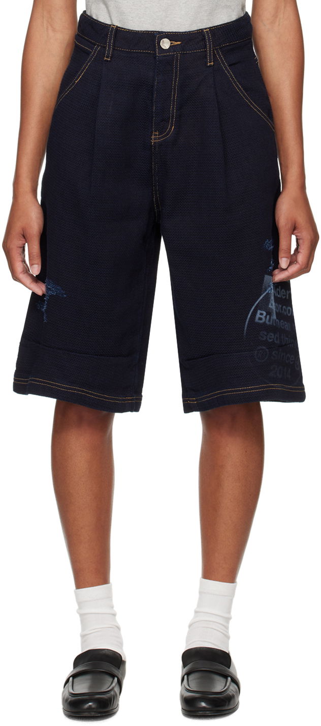 Shorts ADER ERROR Printed Denim Shorts Mørkeblå | BN01SSJE0203BL