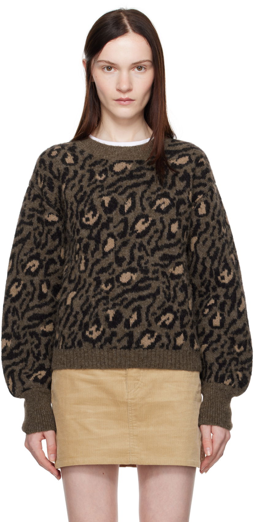 Sweater A.P.C. Leopard Print Crewneck Knit Sweater Grøn | WPAAO-F23337