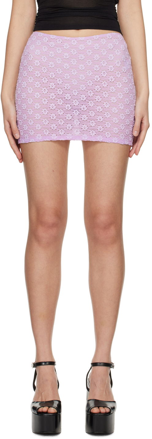 Nederdel BY FAR BY FAR Rubi Floral Crochet Miniskirt Lilla | 24CRRMSSKLLSTRL, 0