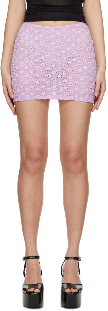 Nederdel BY FAR BY FAR Rubi Floral Crochet Miniskirt Lilla | 24CRRMSSKLLSTRL, 0