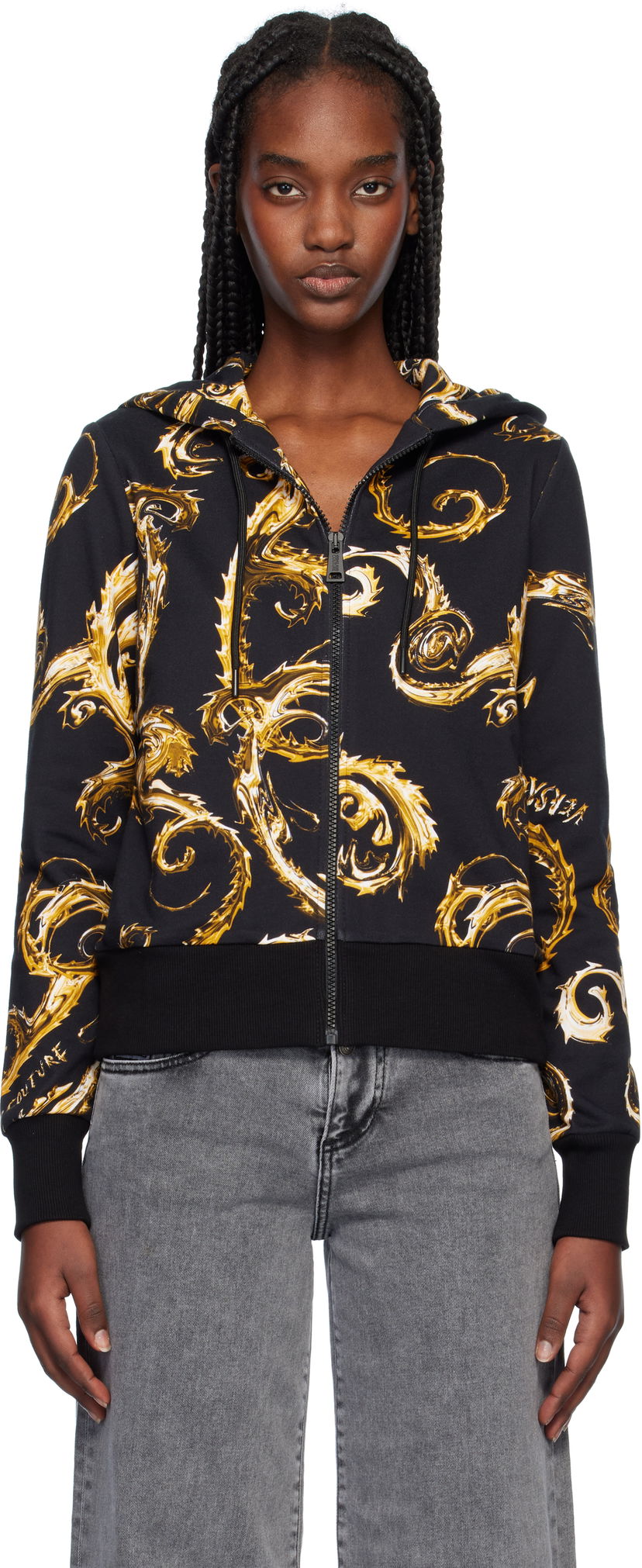 Sweatshirt Versace Baroque Print Zip Hoodie Sort | E77HAI306_EFS171