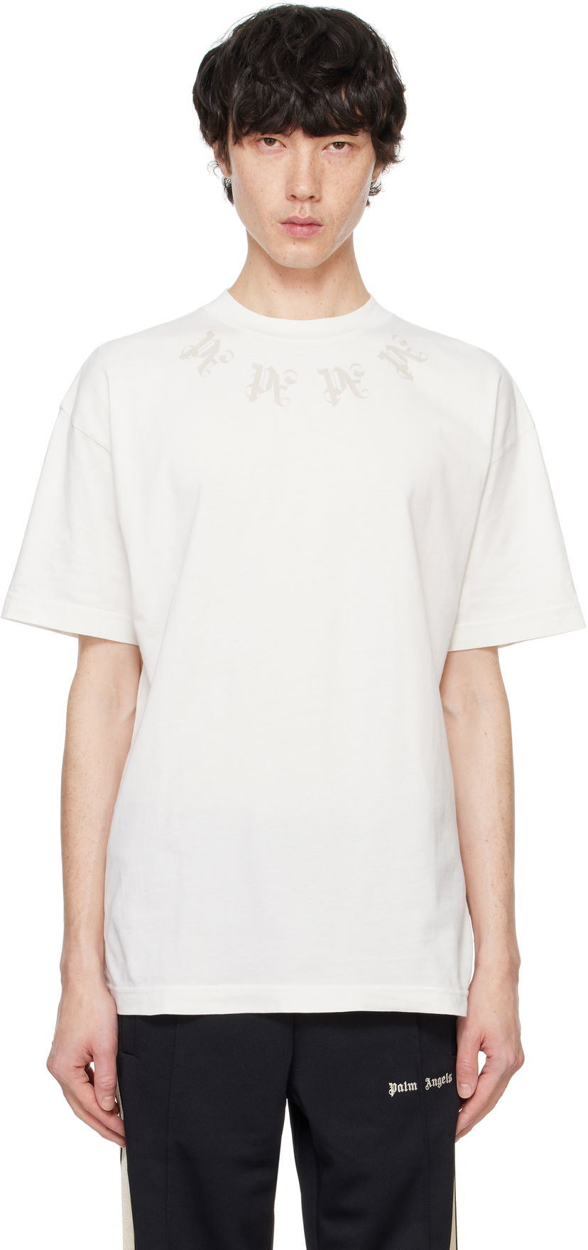 T-shirt Palm Angels Statement Monogram Hvid | PMAA001F24JER0030320