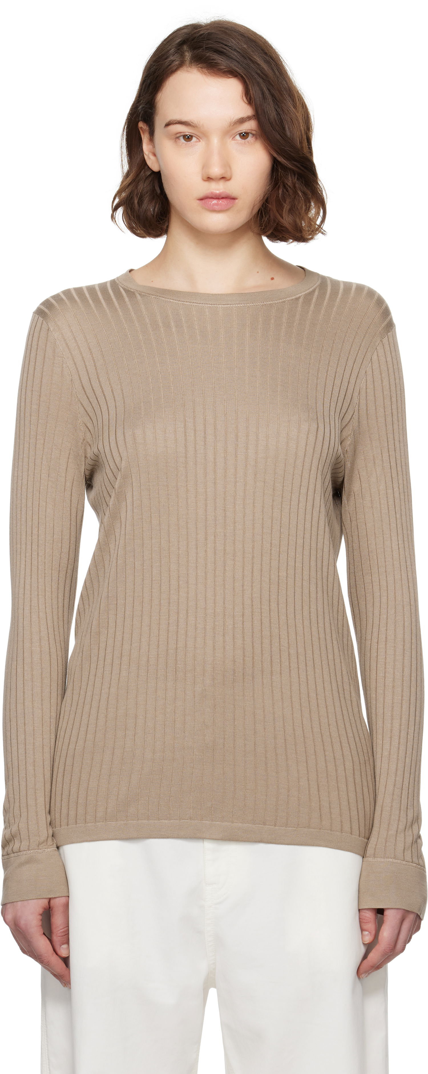 Sweater The Row The Row Keya Ribbed Knit Sweater Beige | 8970-Y913, 0
