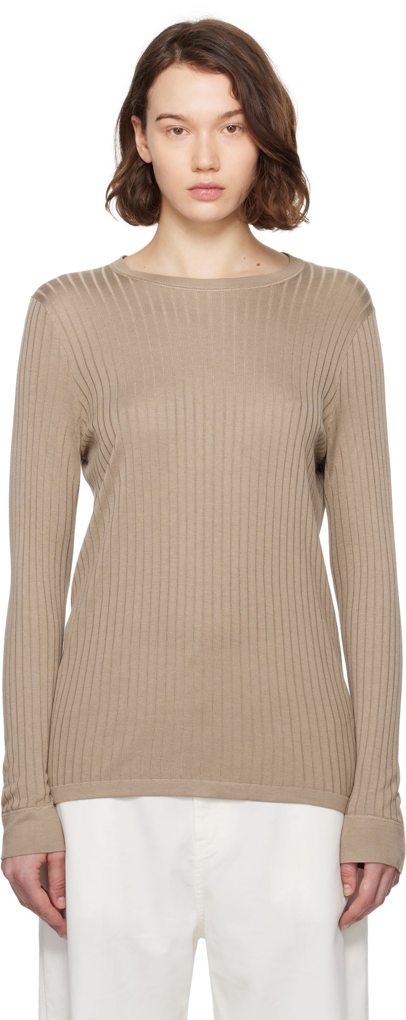 Sweater The Row The Row Keya Ribbed Knit Sweater Beige | 8970-Y913