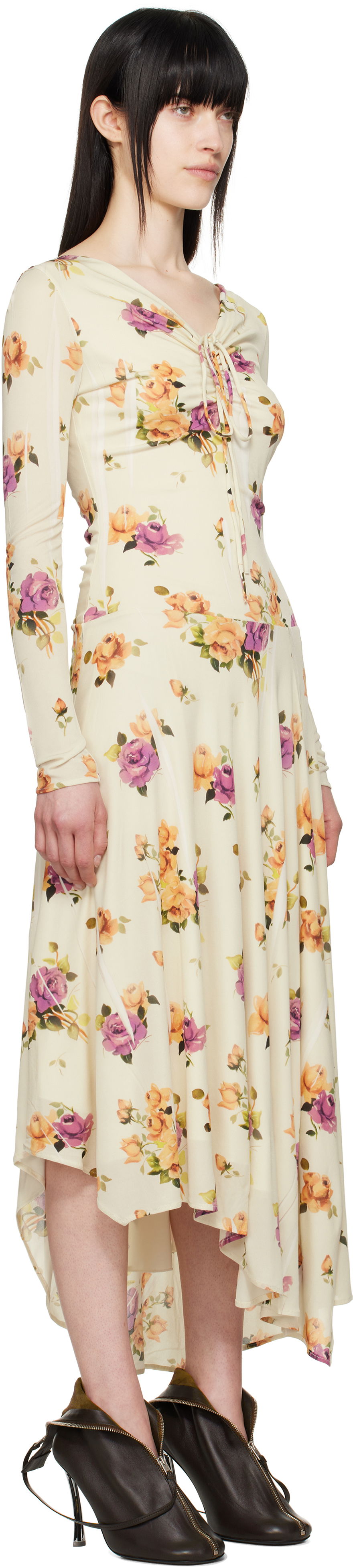 Kjole Acne Studios Acne Studios Floral Midi Dress Beige | A20810-, 1