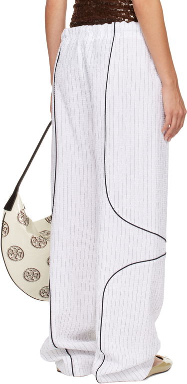 Bukser Tory Burch SSENSE Exclusive Pinstripe Crinkled Cotton Drawstring Baggy Trousers Hvid | 175600-008, 2
