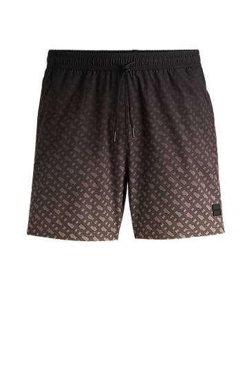 Badetøj BOSS Degradé Monogram Print Swim Shorts with Logo Badge Sort | 50534343