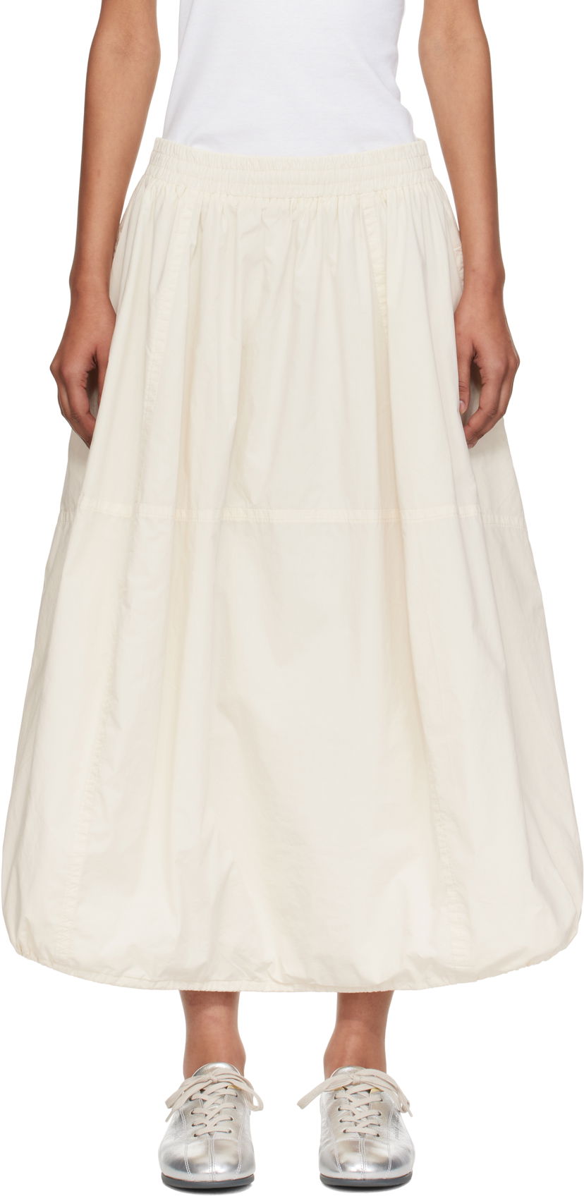Nederdel YMC YMC Parachute Midi Skirt Hvid | Q3YMB