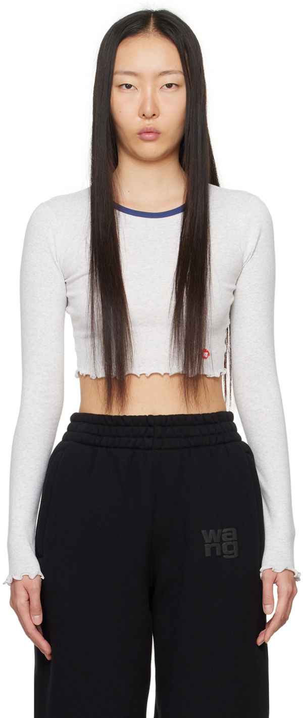 Crop top Alexander Wang Alexander Wang Cropped Long Sleeve T-Shirt Grå | 4CC1241443