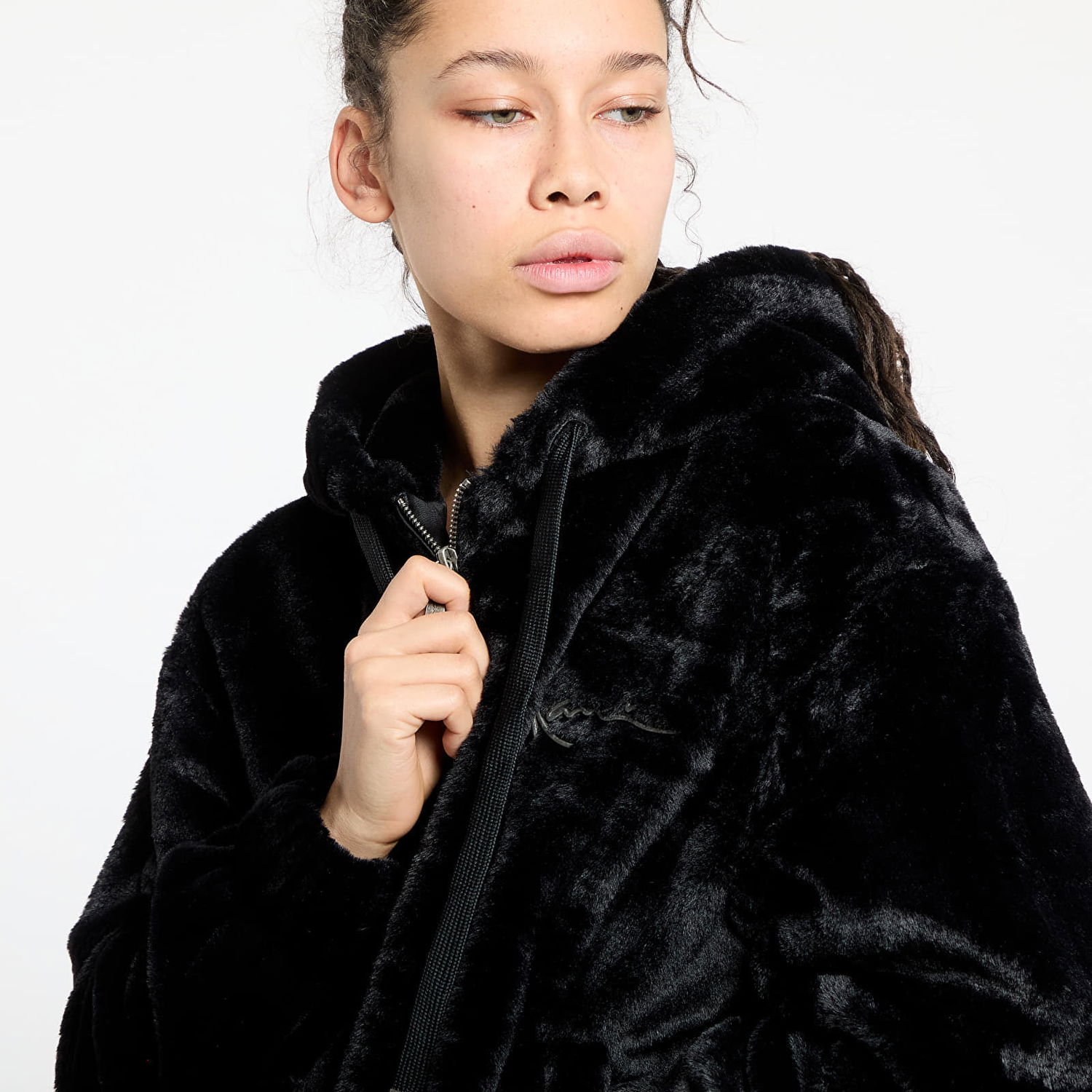Jakke Karl Kani Karl Kani Metal Signature Vegan Fur Zip Hoodie Sort | 61220047, 1