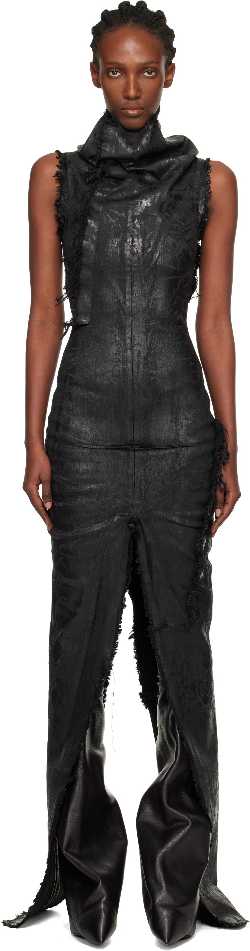 Kjole Rick Owens Distressed Raw-Edge Cowl-Neck Sleeveless Concordians Etna Maxi Dress Sort | RO02E4598 SBMC99