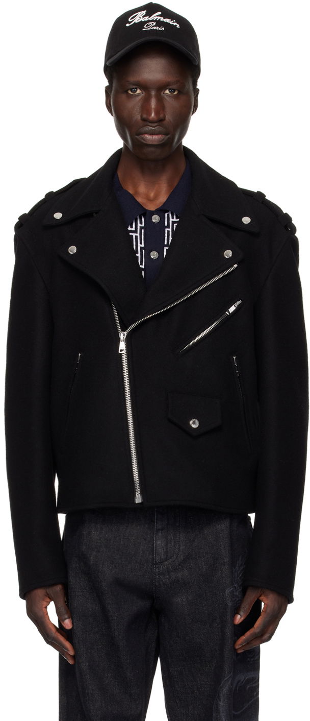 Jakke Balmain Black Biker Jacket Sort | DH1TD512WC68