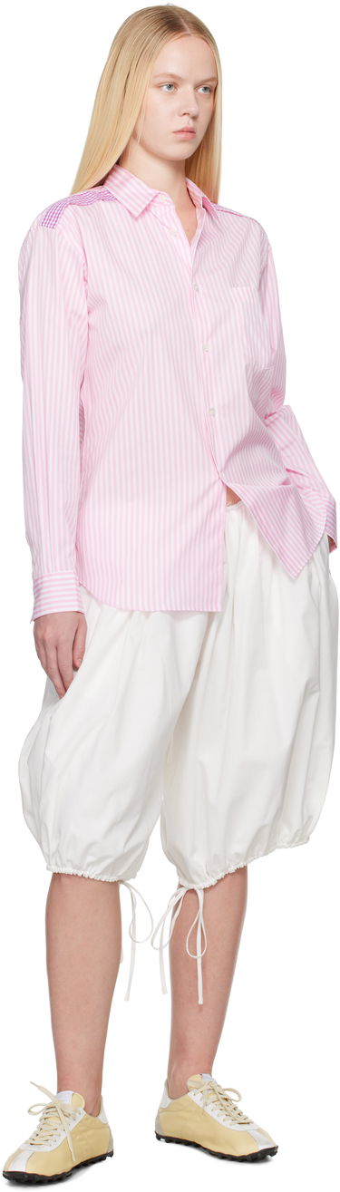 Skjorte Comme des Garçons Comme des Garçons Striped Gingham Trim Shirt Lyserød | FO-B022-S25, 3