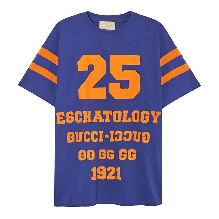 T-shirt Gucci Logo Football T-Shirt Blå | 655459-XJDHG-4323, 0