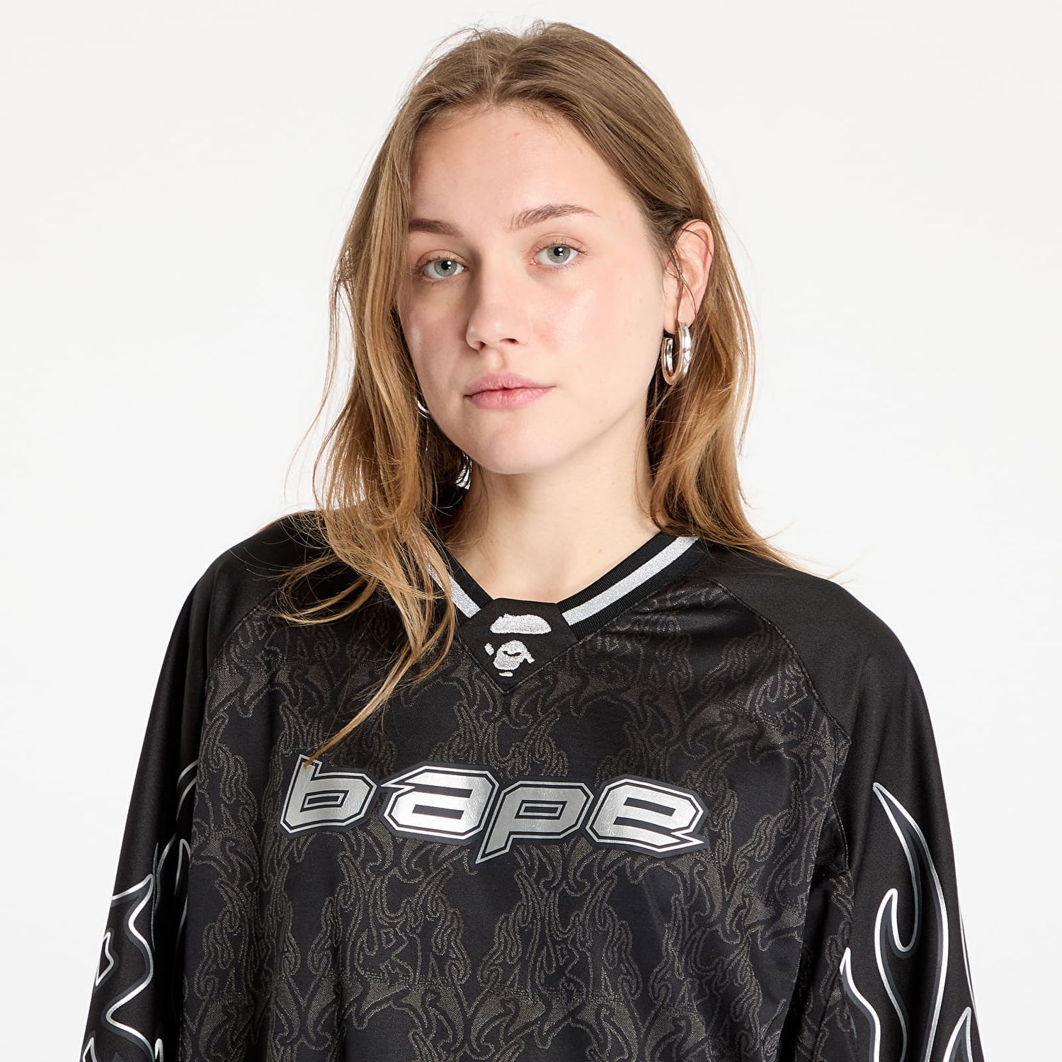 Jersey BAPE Flame Graphic Long Sleeve T-Shirt Sort | 001LTK301302M, 1
