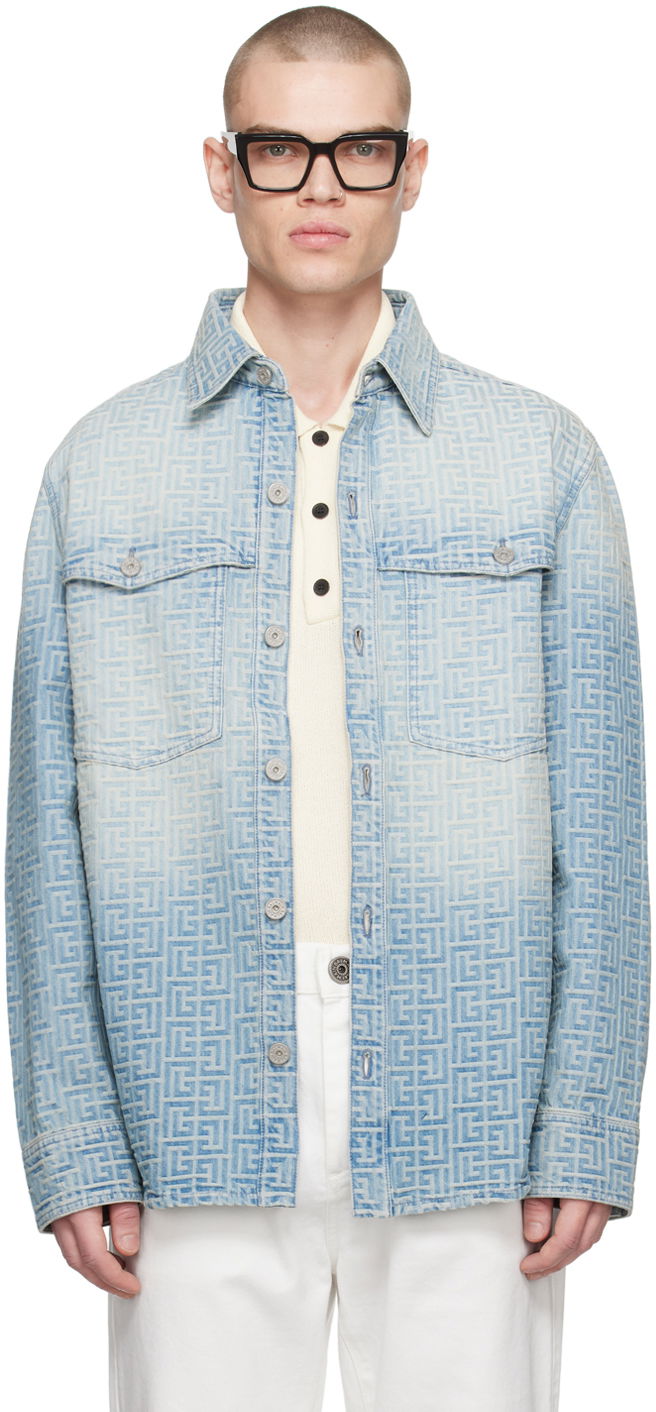 Skjorte Balmain Monogram Denim Shirt Blå | CH1HC088DD27, 0