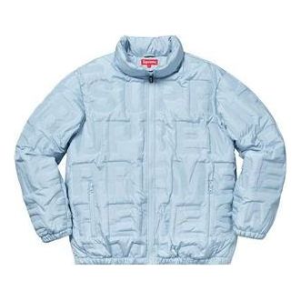 Puffer jakke Supreme Designer Logo-Print Puffy Jacket Blå | SUP-SS19-019