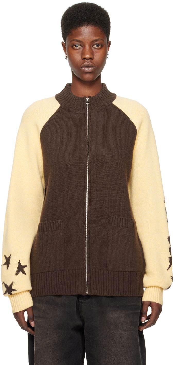 Sweater We11done We11done Zip-Up Star-Intarsia Cardigan Brun | WD-KJ0-24-620-U-BR