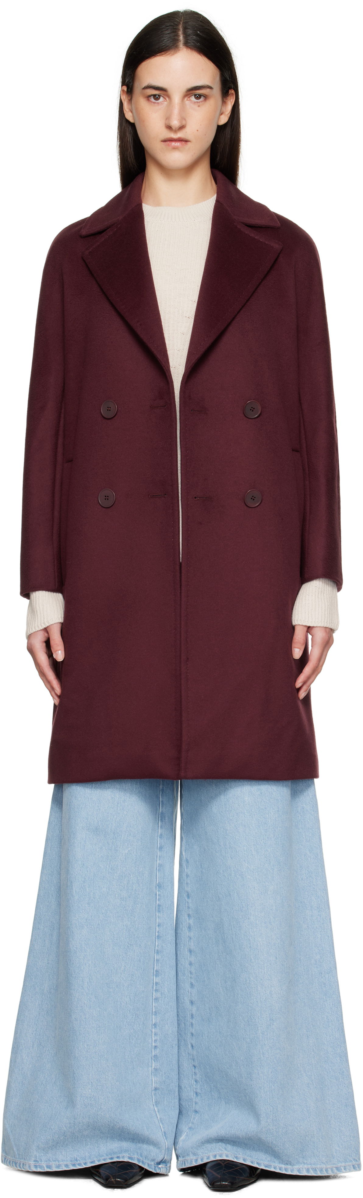 Frakker Max Mara Max Mara Agenda Double-Breasted Coat Bourgogne | 2526016081, 0