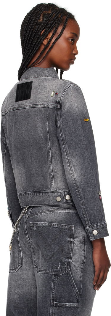 Jakke Marc Jacobs Marc Jacobs Fray Charm Shrunken Trucker Denim Jacket with Rhinestones Grå | 2S5RJC015D02, 2