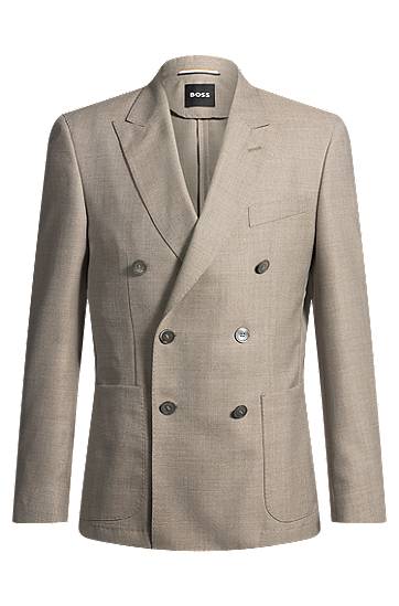 Jakke BOSS BOSS Slim-Fit Patterned Virgin Wool Blazer Beige | 50535043