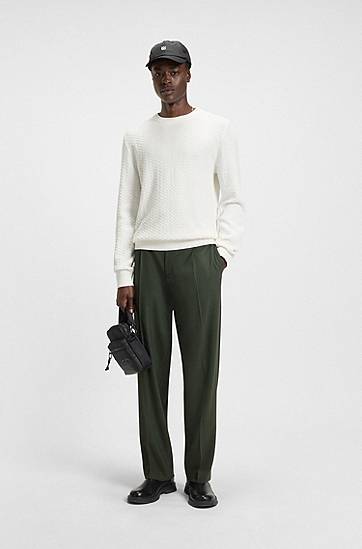 Sweater BOSS Herringbone Knit Sweater Hvid | 50543789, 1