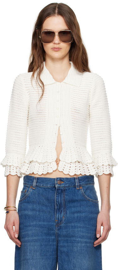 Sweater CHLOÉ Chloé Fitted Ruffled Cropped Cardigan Hvid | CH25UMP05545, 0