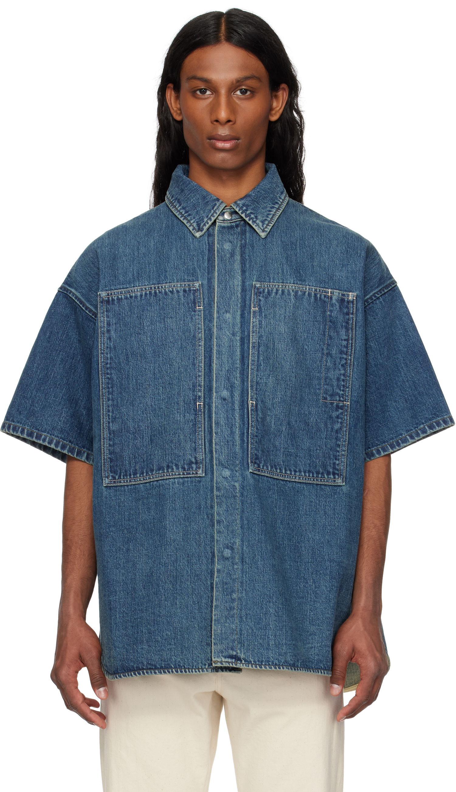 Skjorte Jil Sander Jil Sander Patch Pocket Denim Overshirt Blå | J47DL0168_J45291, 0