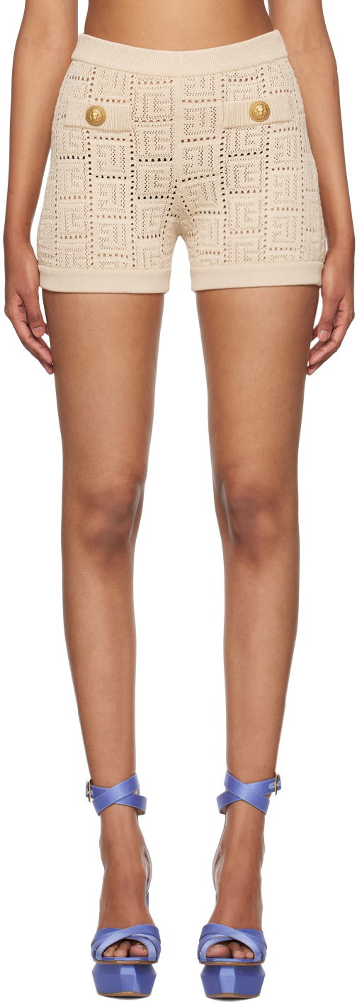 Shorts Balmain Monogram Knit Shorts Beige | AF0PA197KE25