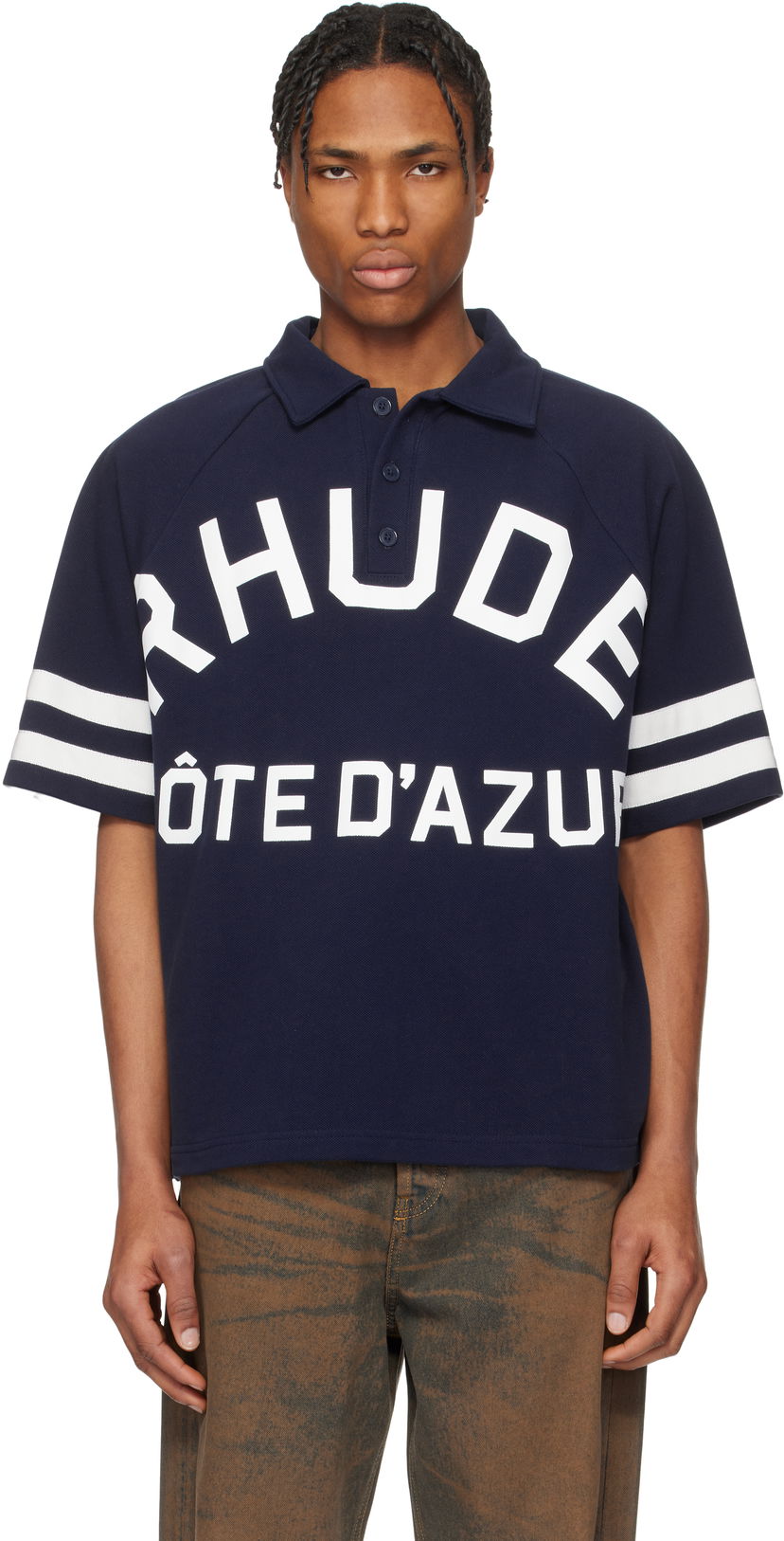 Polo skjorte Rhude Rhude Piqué Raglan Polo 'Côte D'Azur' Mørkeblå | RHPS25PO02012